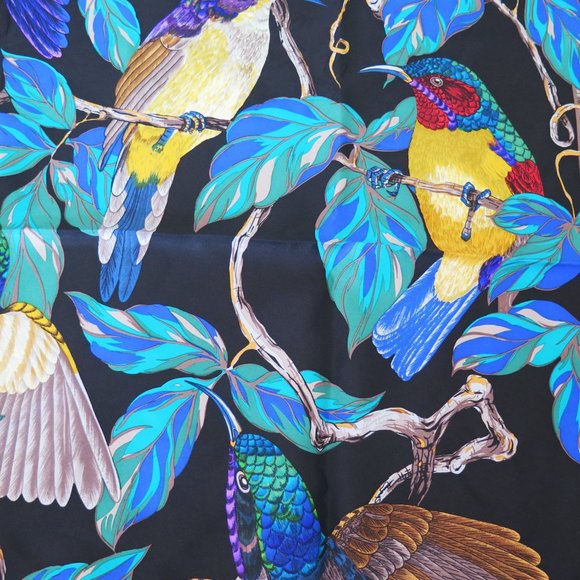 Christian Dior Bird Silk Twill Scarf - Blue and Black - Picture 4 of 6